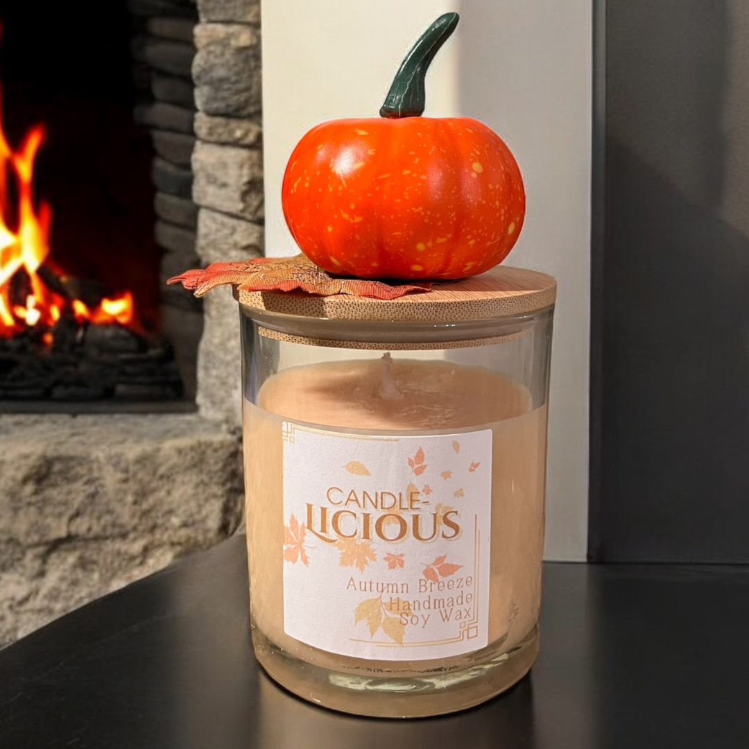 Autumn Breeze candle with a pumpkin on the lid